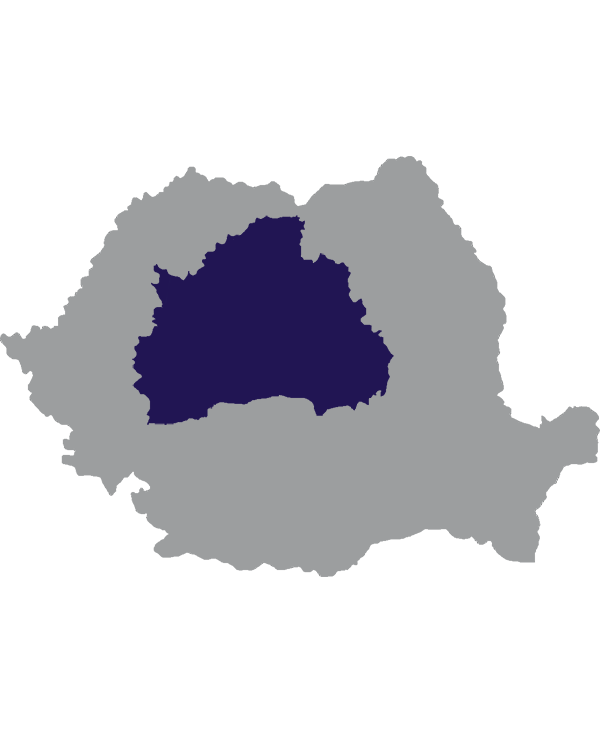Landkaart Roemenië grijs met regio Transsylvanië donkerblauw op transparante achtergrond - 600 * 733 pixels
